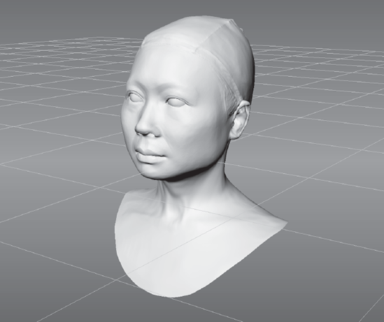 The cleaned 3D scan with quad topology, UV map, and 3D scan data detail