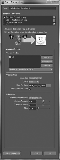 Extract Texture Maps dialog box to extract the Ambient Occlusion map