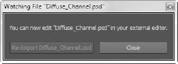 Dialog box to re-import the PSD file into Mudbox