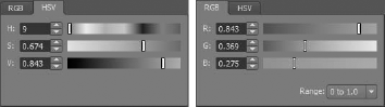 Choosing a color by using HSV and RGB values