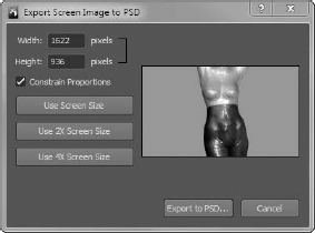 Export Screen Image to PSD dialog box