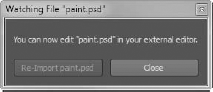 The Watching File dialog box in Mudbox 2011