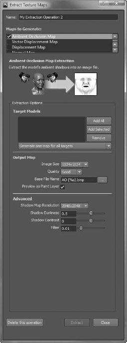 Extracting an ambient occlusion map on a model's UVs