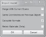 Import Model dialog box settings