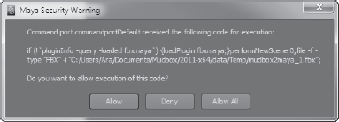 Click the Allow button to pass the Maya security warning.