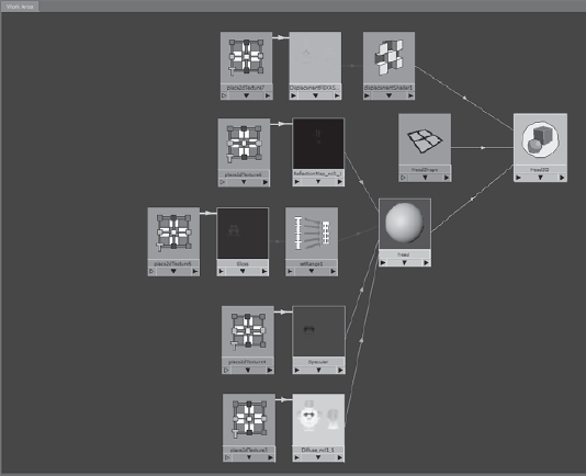 The head shader network in Maya