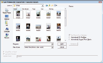 The Get Photos and Videos from Files and Folders dialog box.