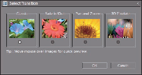 Click the Transitions tool and the Select Transition dialog box opens.
