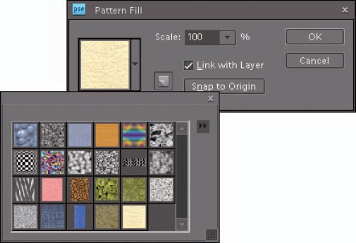 Choose from a variety of preset patterns for your fill layer.