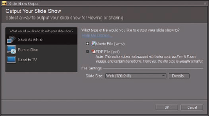 The Slide Show Output dialog box.