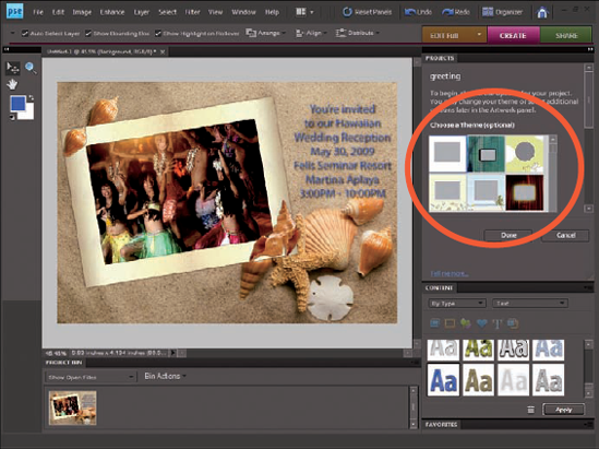 Add some text to your greeting card by choosing a Type option in the Content panel and then clicking the photo (Mac).