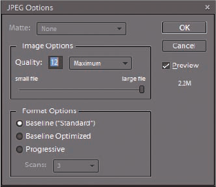 The JPEG Options dialog box.