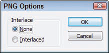 The PNG Options dialog box when using Save As and choosing the PNG format.