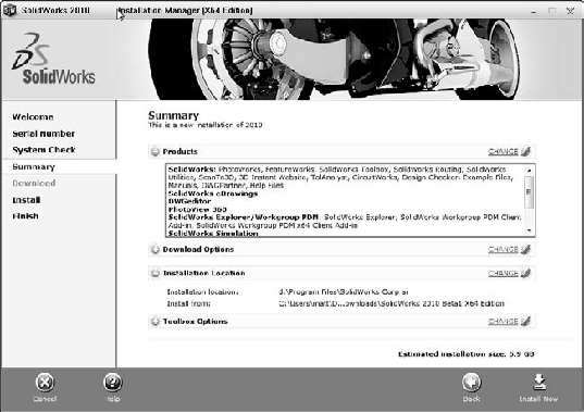 Changing installation settings on the Summary install page