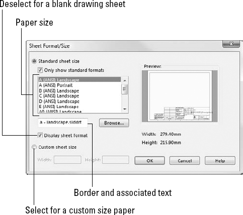 The Sheet Format/Size dialog box