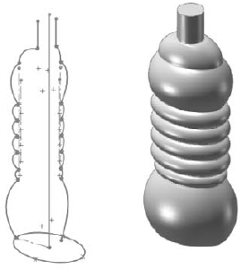 The sweep profile follows the path and is controlled parametrically by guide curves.