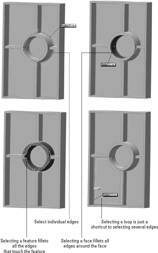 Selection options for fillets