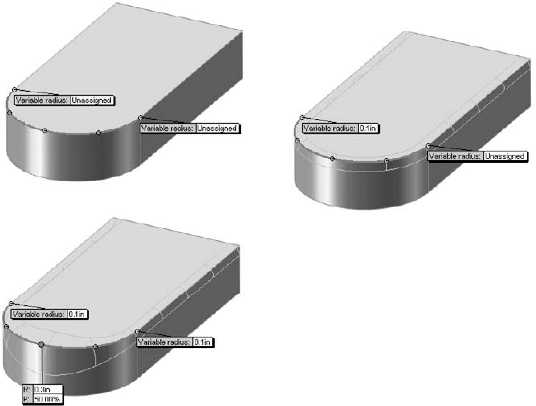 Assigning values to a variable radius fillet