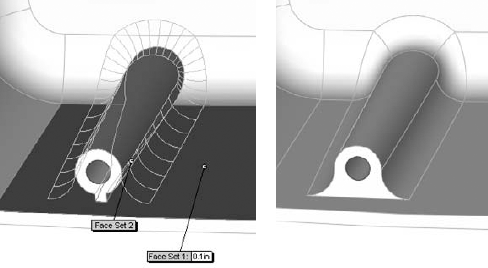 A face fillet covering complex geometry