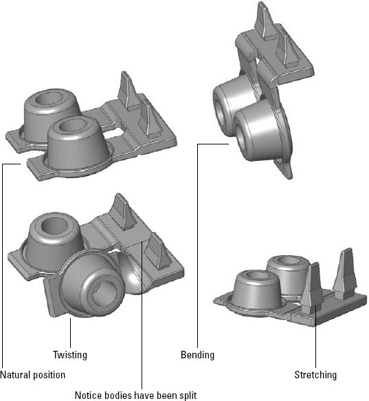 A rubber grommet in various flex states