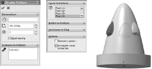 A circular pattern using the Pattern Faces option