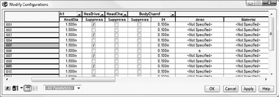 Using Modify Configurations to control dimensions, features, and custom properties