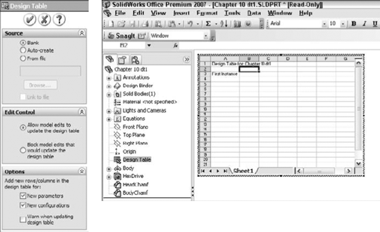 The interface where you can create the design table, and the resulting blank design table