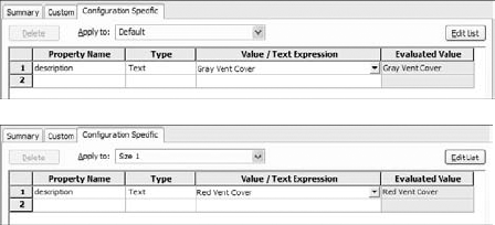 Setting the Configuration Specific custom properties