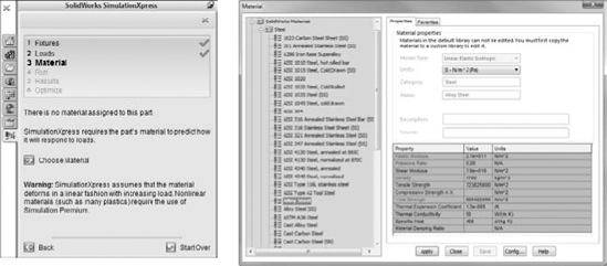 Assigning a material in SimulationXpress