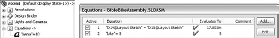 An assembly equation driving one part from another