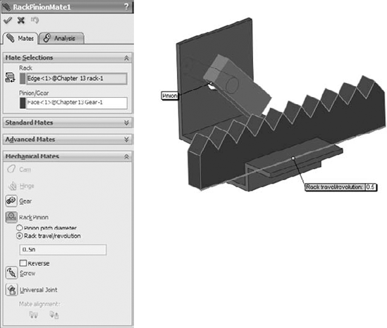 Applying a Rack and Pinion mate