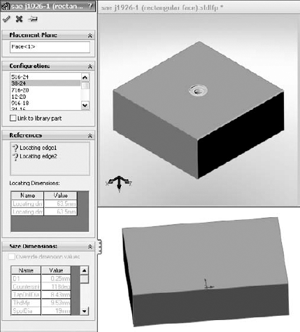 Placing a library feature with dimensions