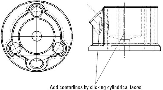 Center marks and centerlines on a part