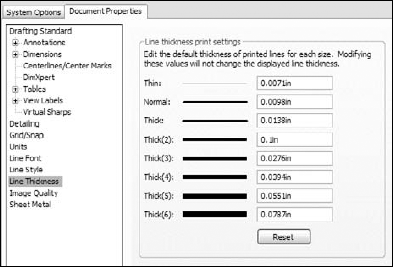 The Line Thickness settings in Tools Options