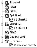 The FeatureManager of a forming tool part