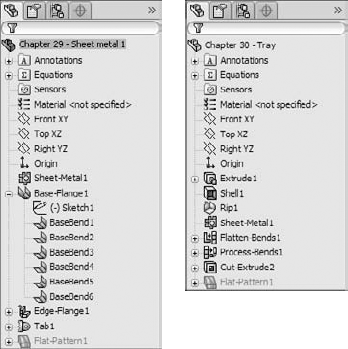 A comparison between default features for Base Flange and Insert Bends