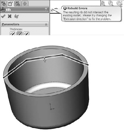 The part wall does not terminate the rib.