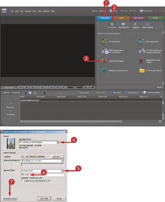 Transfer Media from Still Cameras and File-Based Camcorders in Adobe Premiere Elements