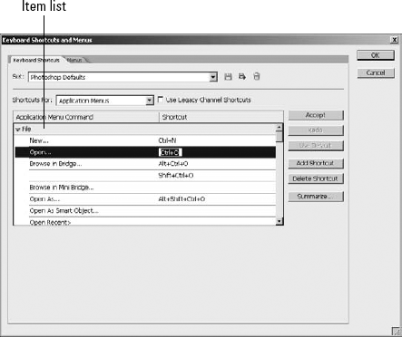 The Keyboard Shortcuts and Menus dialog box allows you to customize the keyboard shortcuts that you use to perform common tasks in Photoshop.