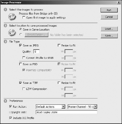 Using Bridge, you can select files to be processed by Photoshop's Image Processor utility.