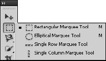 The Marquee tools are found together in the Toolbox.