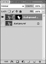 The Layers panel showing a new layer with a layer mask created from a selection