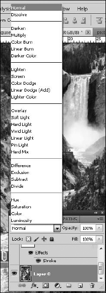 The Blending modes menu