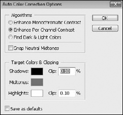 The Auto Color Corrections Options dialog box