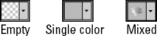 The Color option displays the paint that is currently loaded in the brush. An empty brush is transparent, and a mixed brush shows all mixed colors.