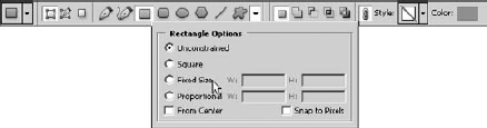 Additional options for the Rectangle tool