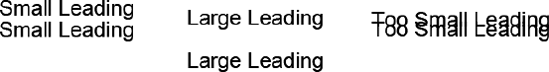 Adjusting the Leading setting alters the amount of space between the bottoms of two lines.