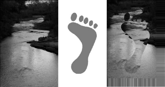 The river plus the footprint creates the image displacement shown.