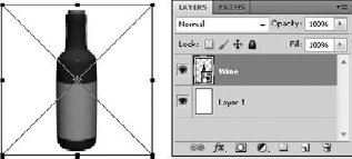 Using the File Place command places a 3D layer in a transformation bounding box and creates a Smart Object layer.