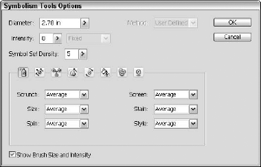 Double-clicking one of the Symbol tools in the Illustrator Toolbox opens the Symbolism Tools Options dialog box.